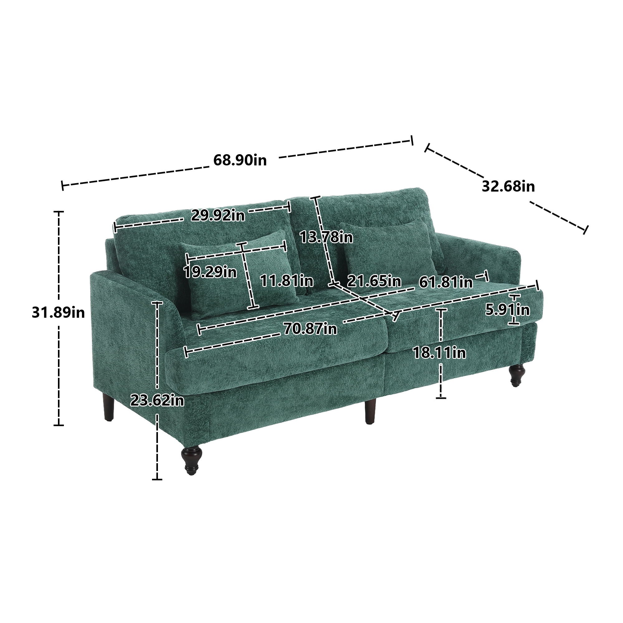 Mid Century Modern Fabric Loveseat Sofa, 2 Seat Upholstered Couch