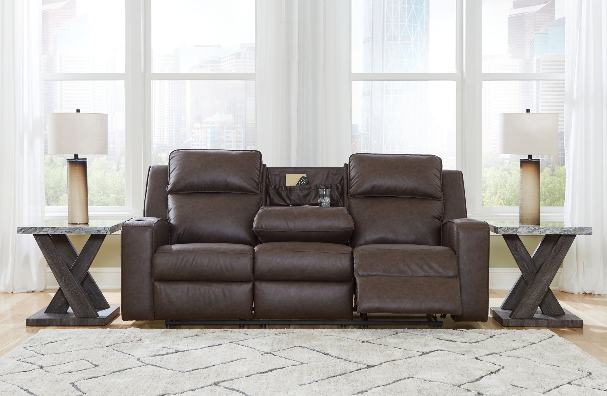 Lavenhorne - Rec Sofa W/Drop Down Table - Granite