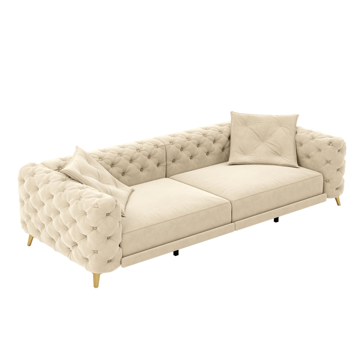 3 In 1 Convertible Sleeper Sofa, Pull Out Bed, Button Tufted, 4 Seater Couch With Movable Ottoman For Apartment - Apricot