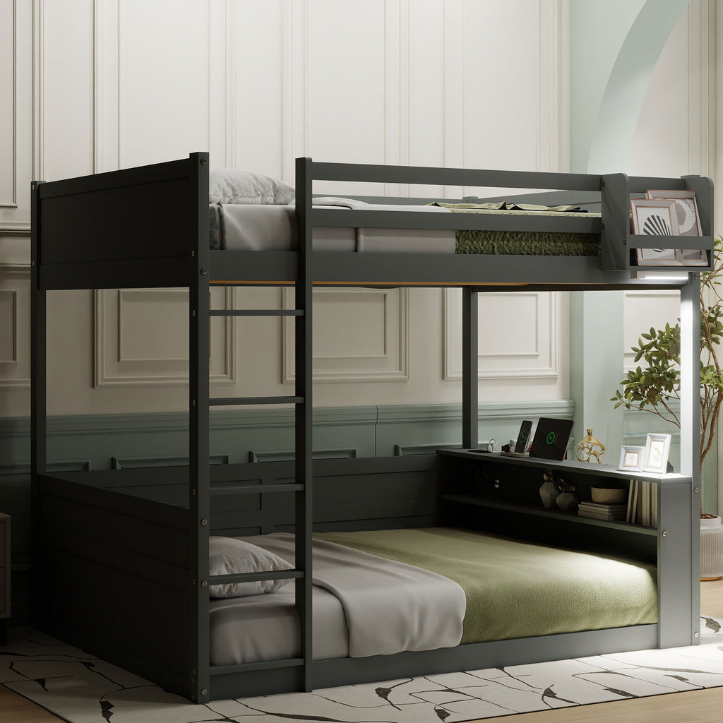 Bunk Bed With Built In Shelves, Storage Box, LED Light And USB Charging Station