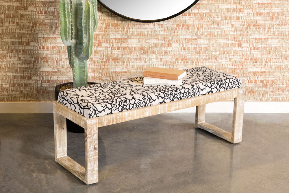 Aiden Fabric Upholstered Accent Bench Distressed White