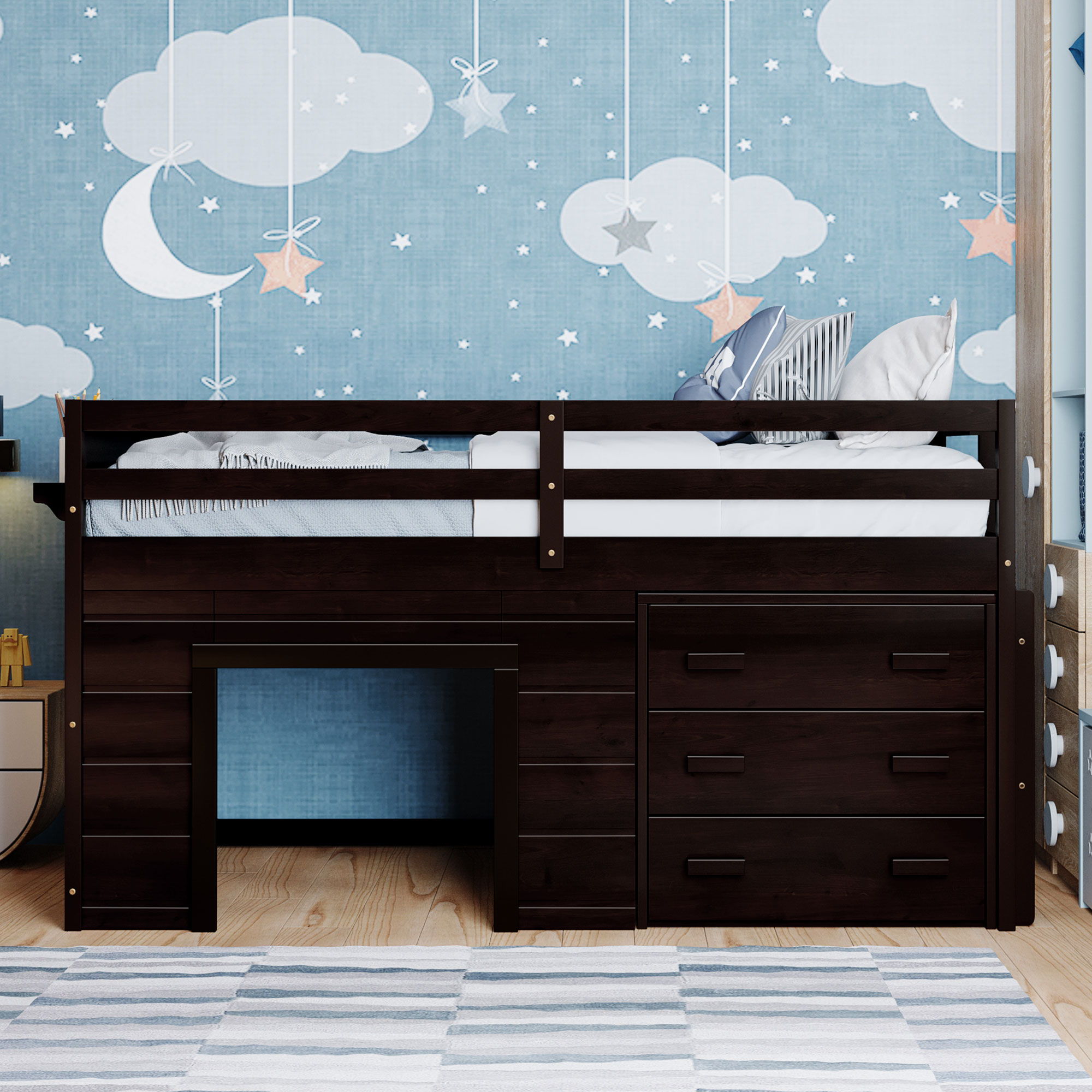 Loft Bed With Cabinet And Shelf