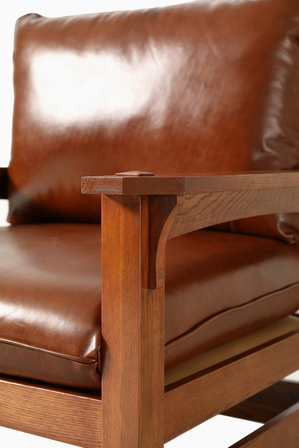 Mission Leather and Oak Armchair / Living Room chair - Russet