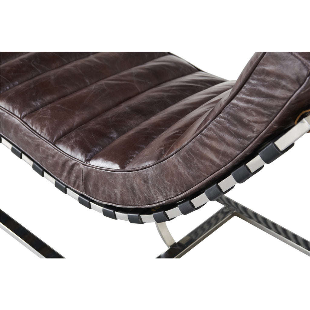 Plano Modern Channeled Leather Chaise Lounge - Dark Brown Leather
