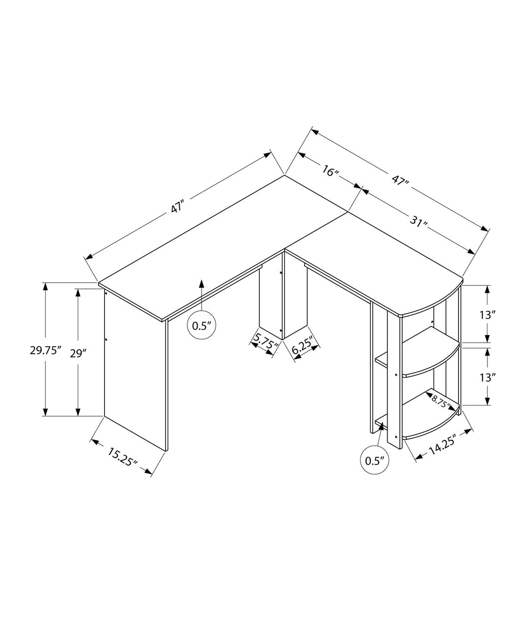 Computer Desk, Home Office, Corner, Storage Shelves, L Shape, Laptop, Contemporary & Modern - Walnut