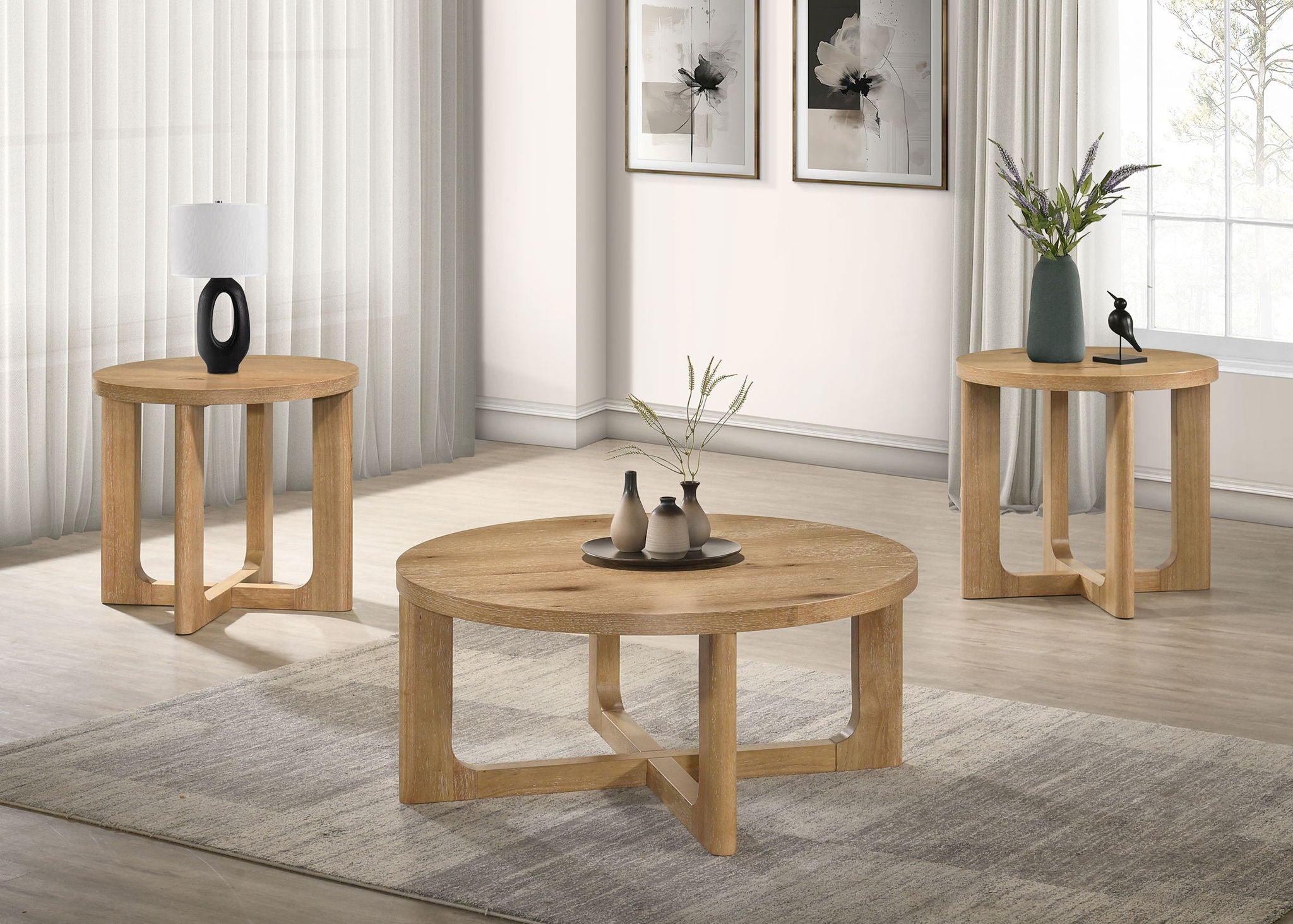 Kessler Round Sculptural Wood Coffee Table Light Oak