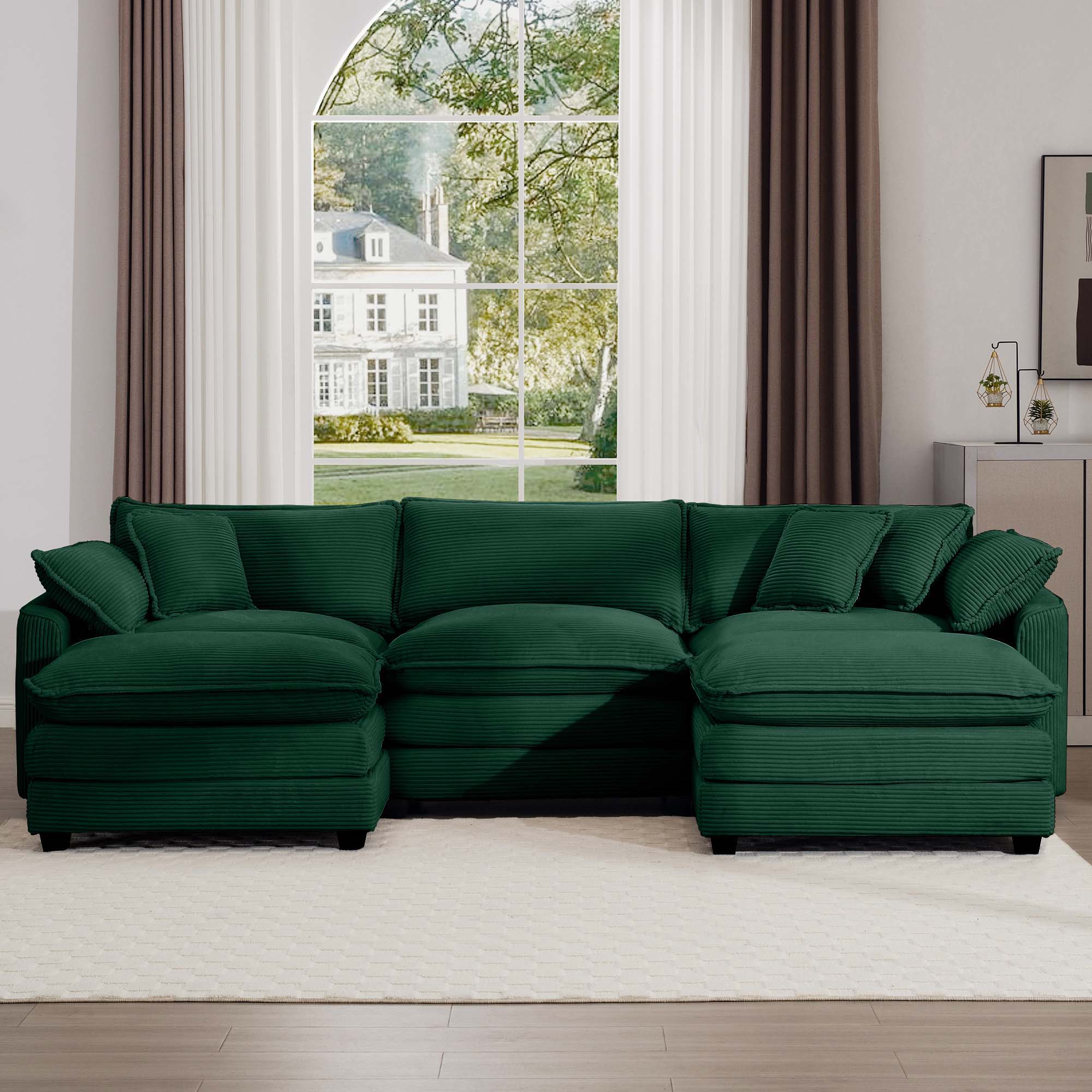 Modern Oversized Modular Cushion Sofa With Ottoman, Low Back, Deep Seating Sofa Set