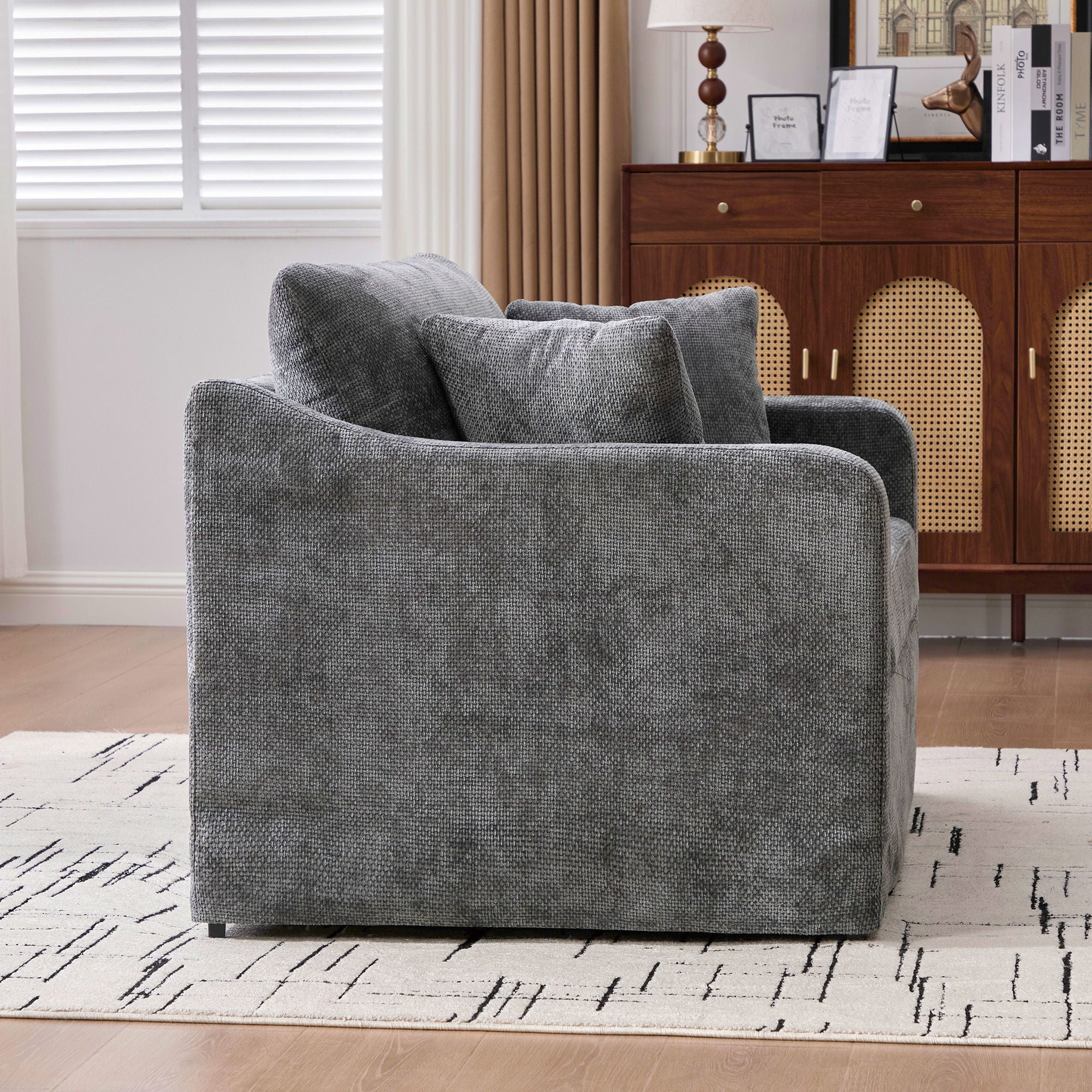 Farmhouse Accent Chair With 2 Bolster Pillows