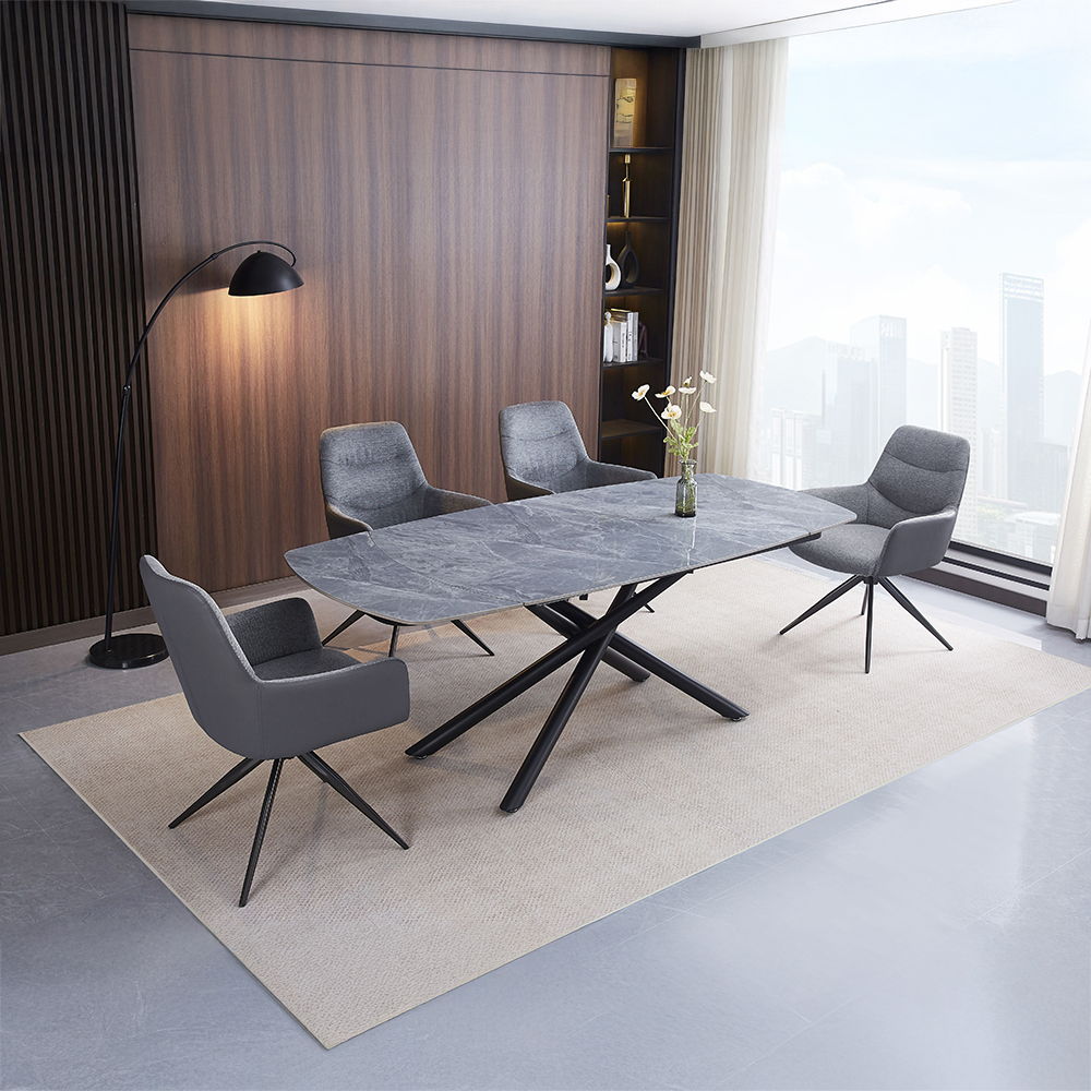 Hester - Ceramic Top Dining Table - Gray & Black