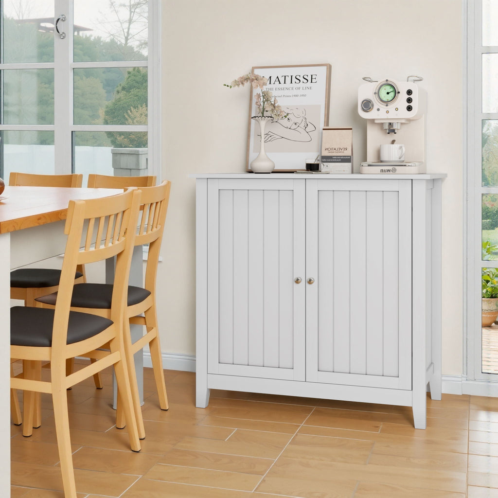 Double Door Storage Cabinet With Knobs - White