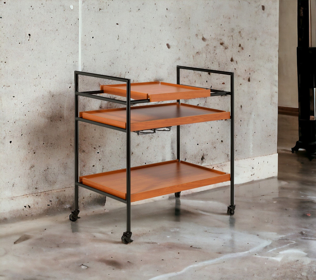 Oaken Honey Oak & Black Finish Serving Cart