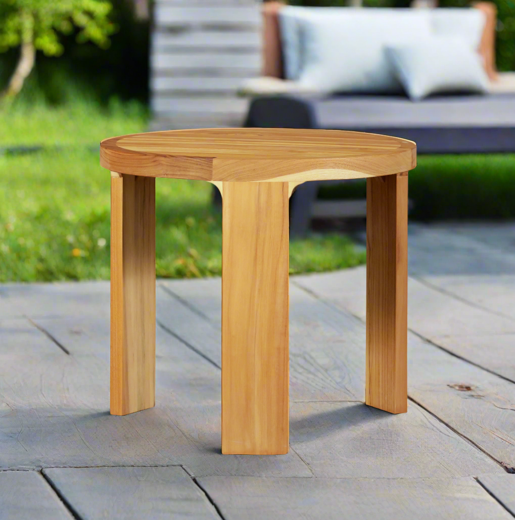 Eclipse Outdoor Solid Teak Wood End Table, Golden Brown
