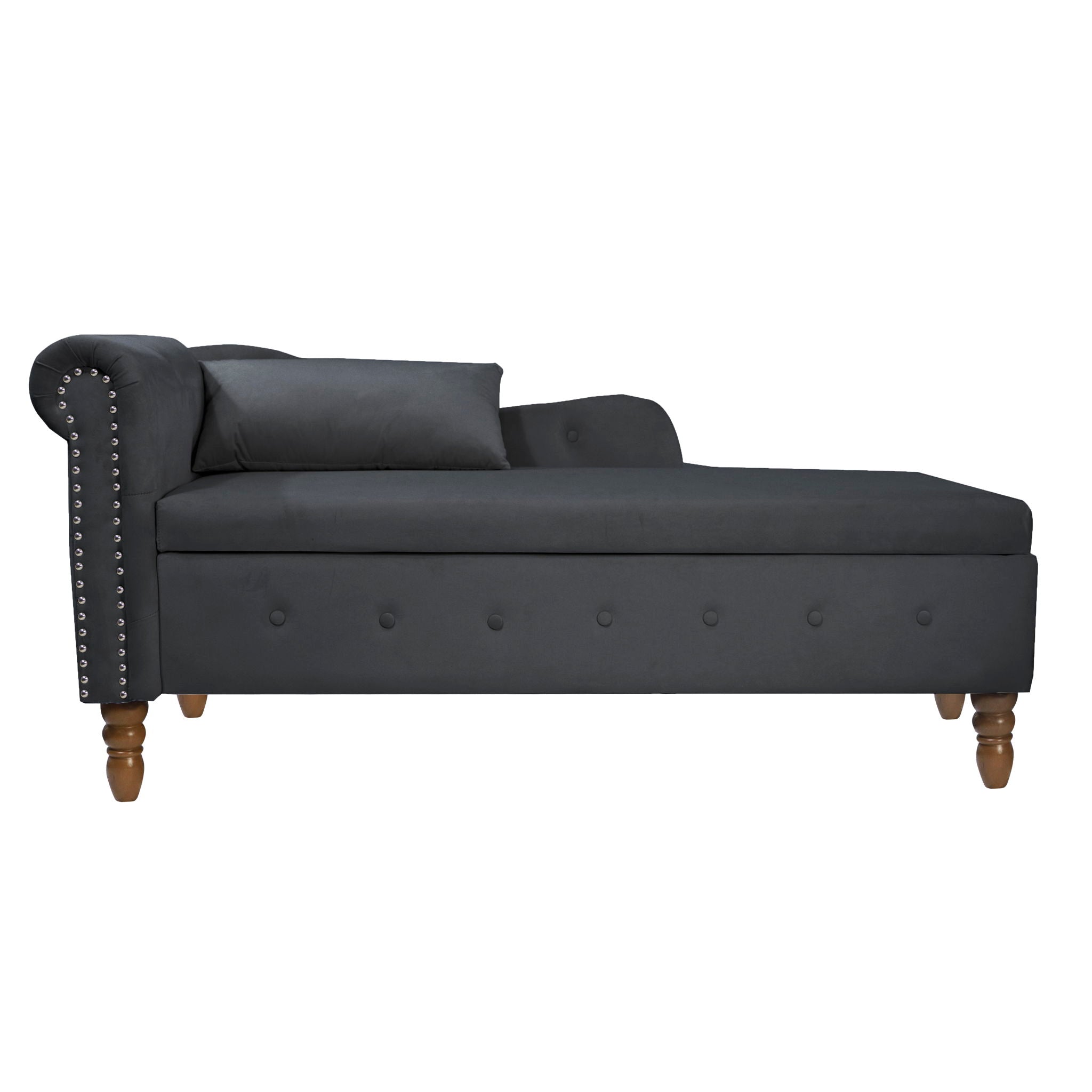 Chaise Lounge Indoor, Lounge Chair For Bedroom With Storage & Pillow, Modern Upholstered Rolled Arm Chase Lounge For Sleeping With Nailhead Trim For Living Room Bedroom Office