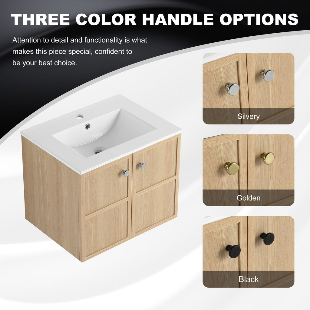 Wall Mounted Bathroom Vanity With Ceramic Sink And 2 Soft Closing Doors