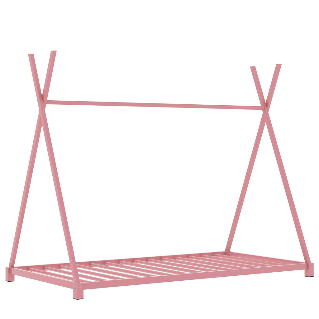 Metal House Platform Bed With Triangle Structure, Low Profile Design