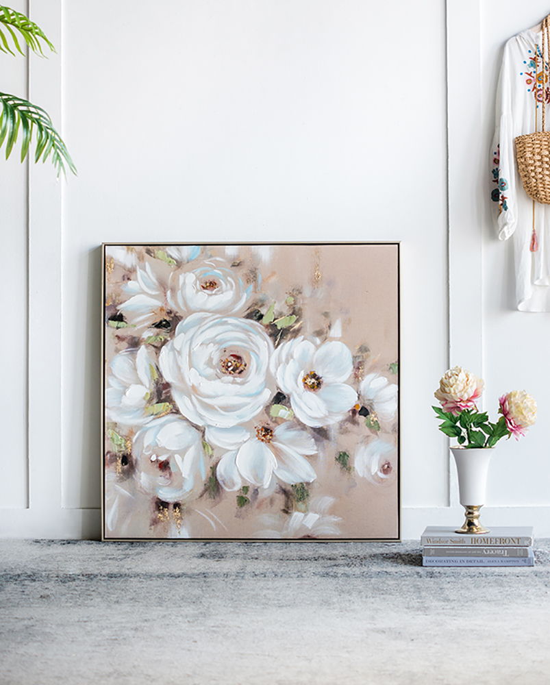 Square Framed Wall Art Flower Canvas Print, Home Decor For Living Room Kitchen Foyer Office - Multicolor