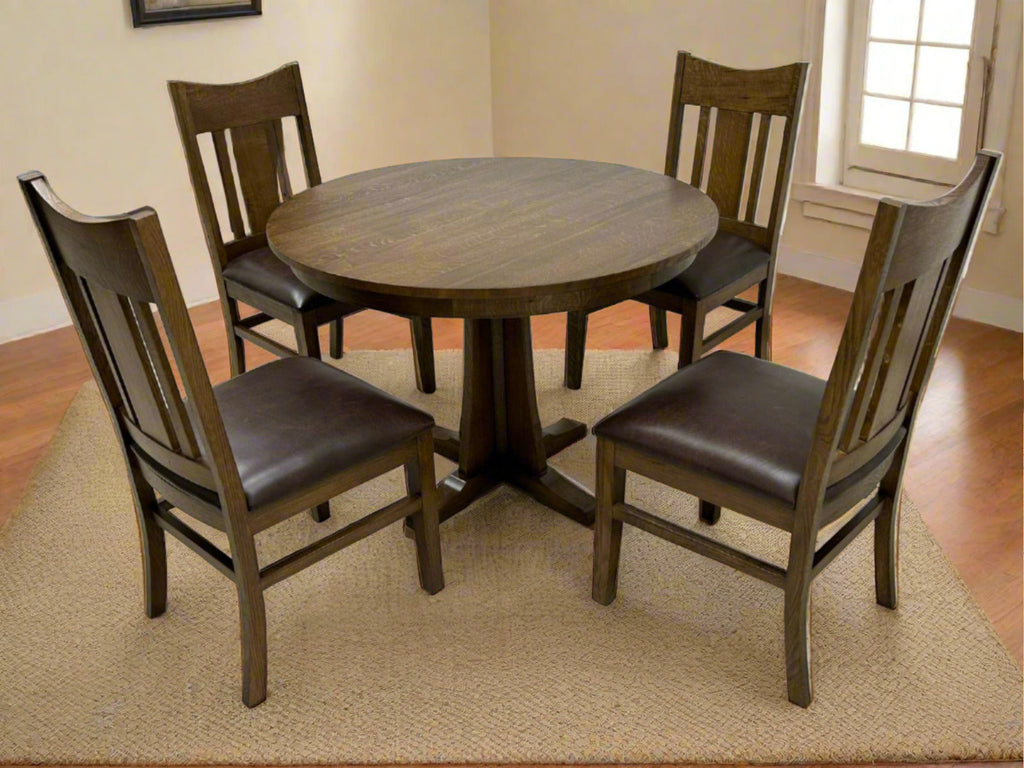 Mission Quarter Sawn Oak Round Dining Table Set - 40"