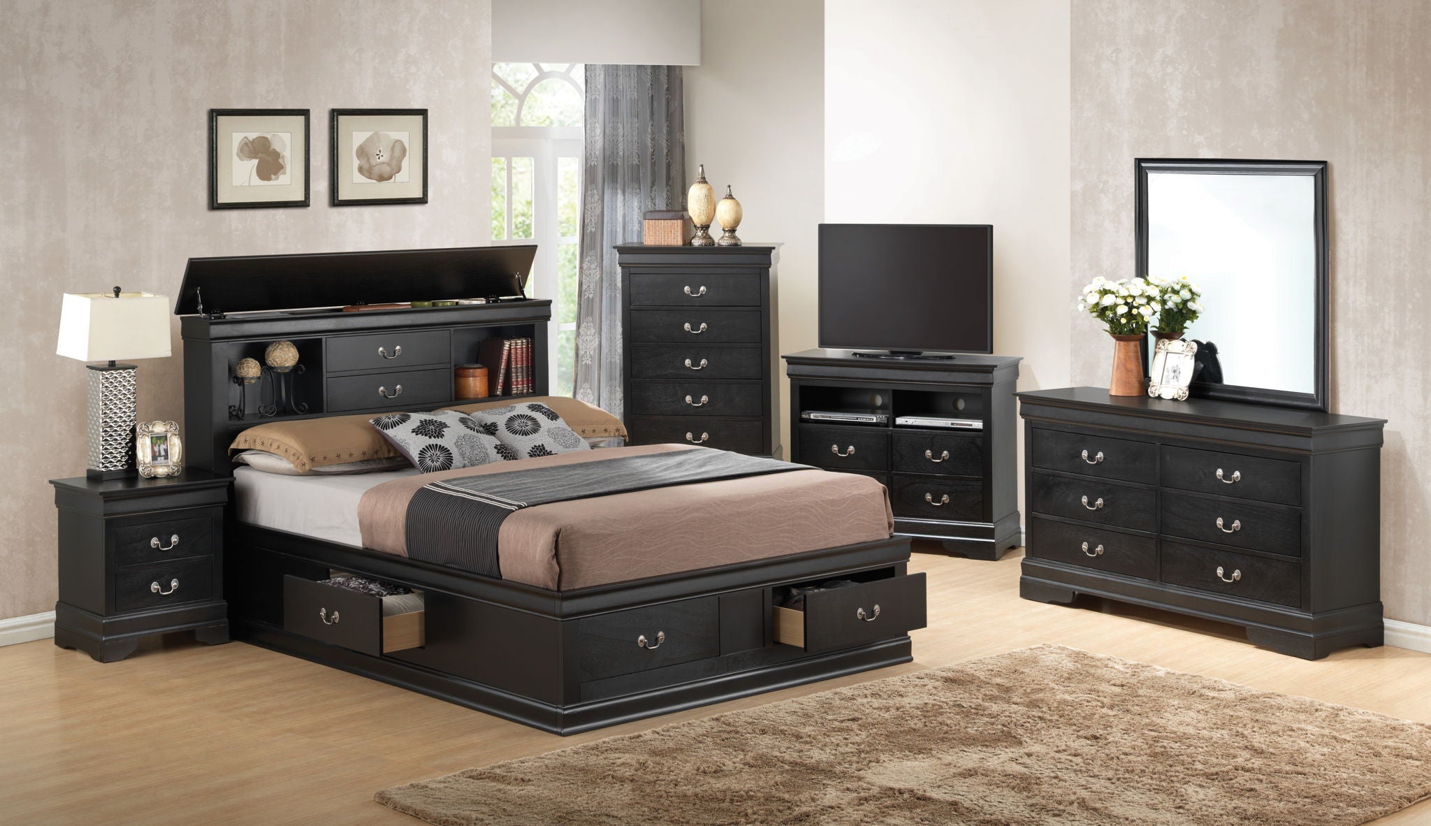 Traditional Style Bookcase Storage Bed