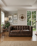 Tuxedo Leather Love Seat - Bark Brown