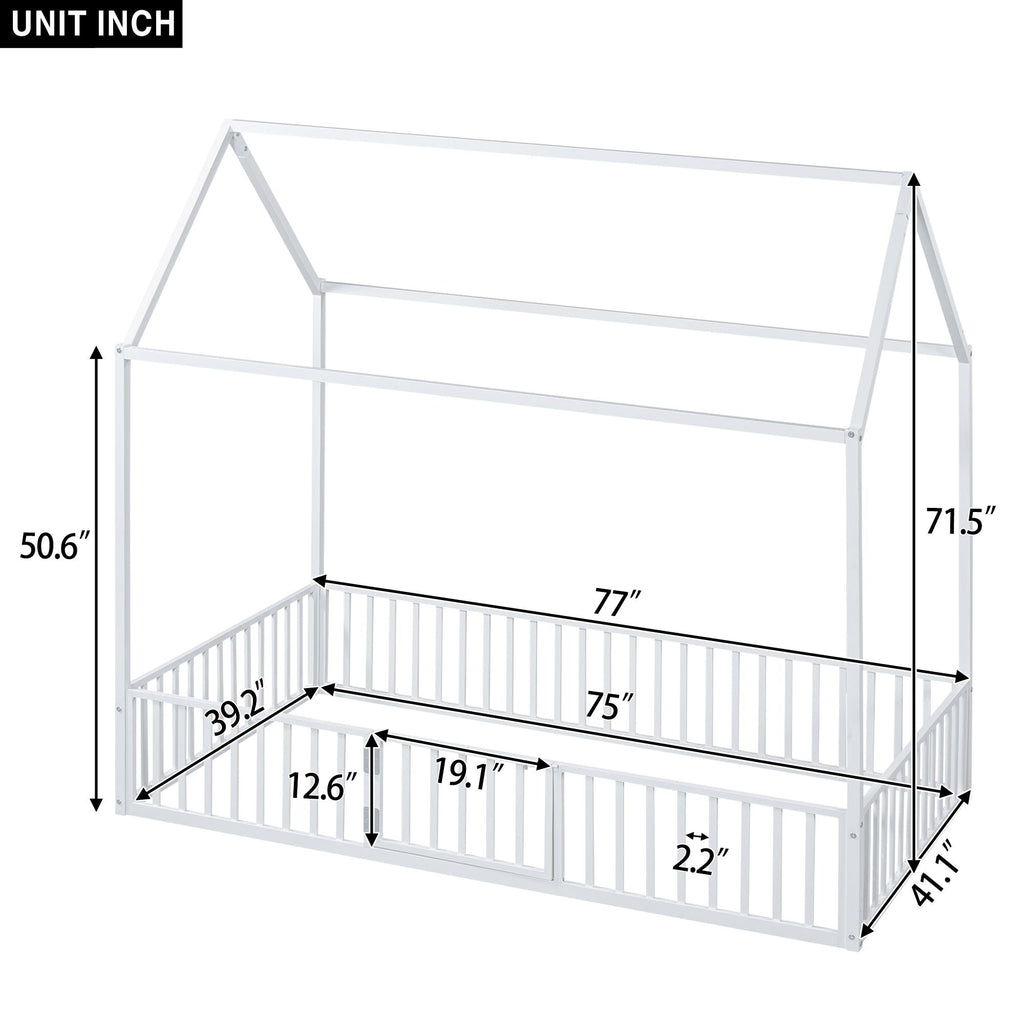 Metal House Bed With Fence And Door