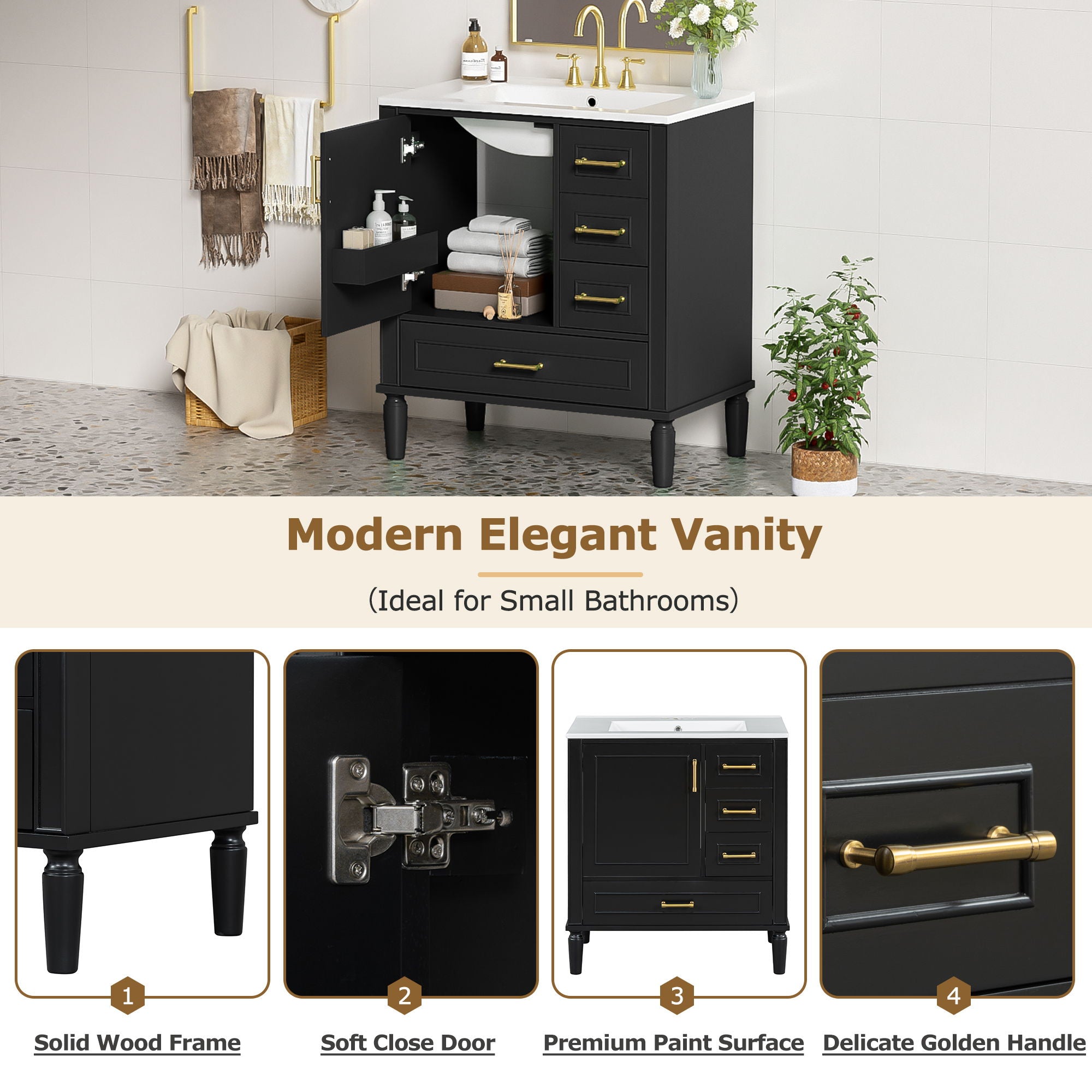 Traditional Bathroom Vanity Set With Soft Close Doors