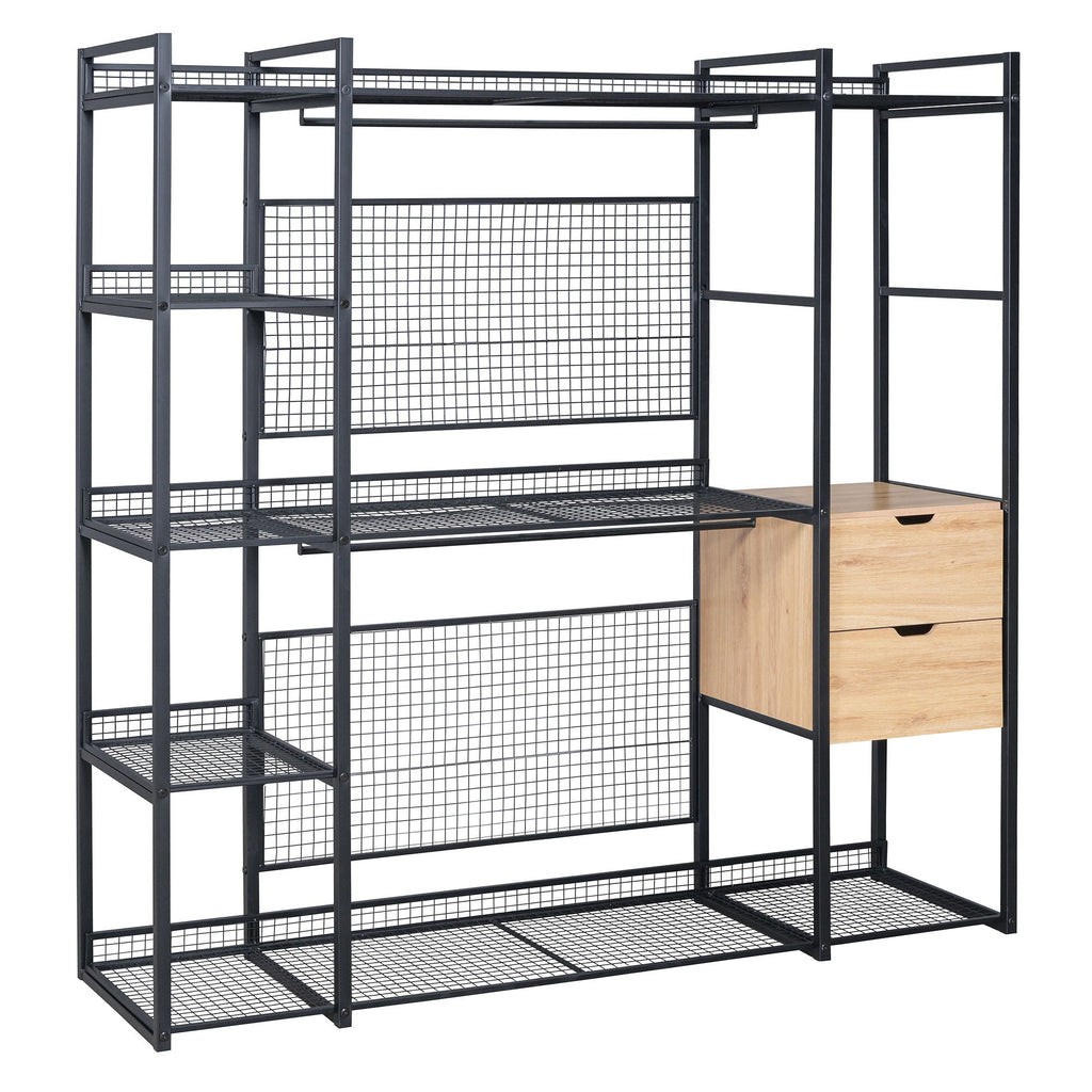 Open Style Wardrobe With Hanging Rails, Shelves And Drawers