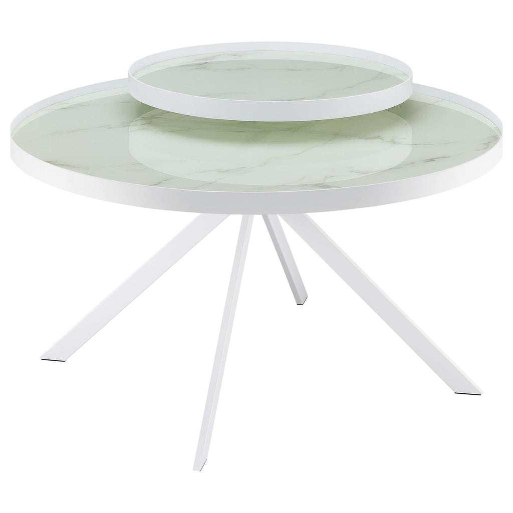 Briggs Round Marble Printed Glass Top Coffee Table White