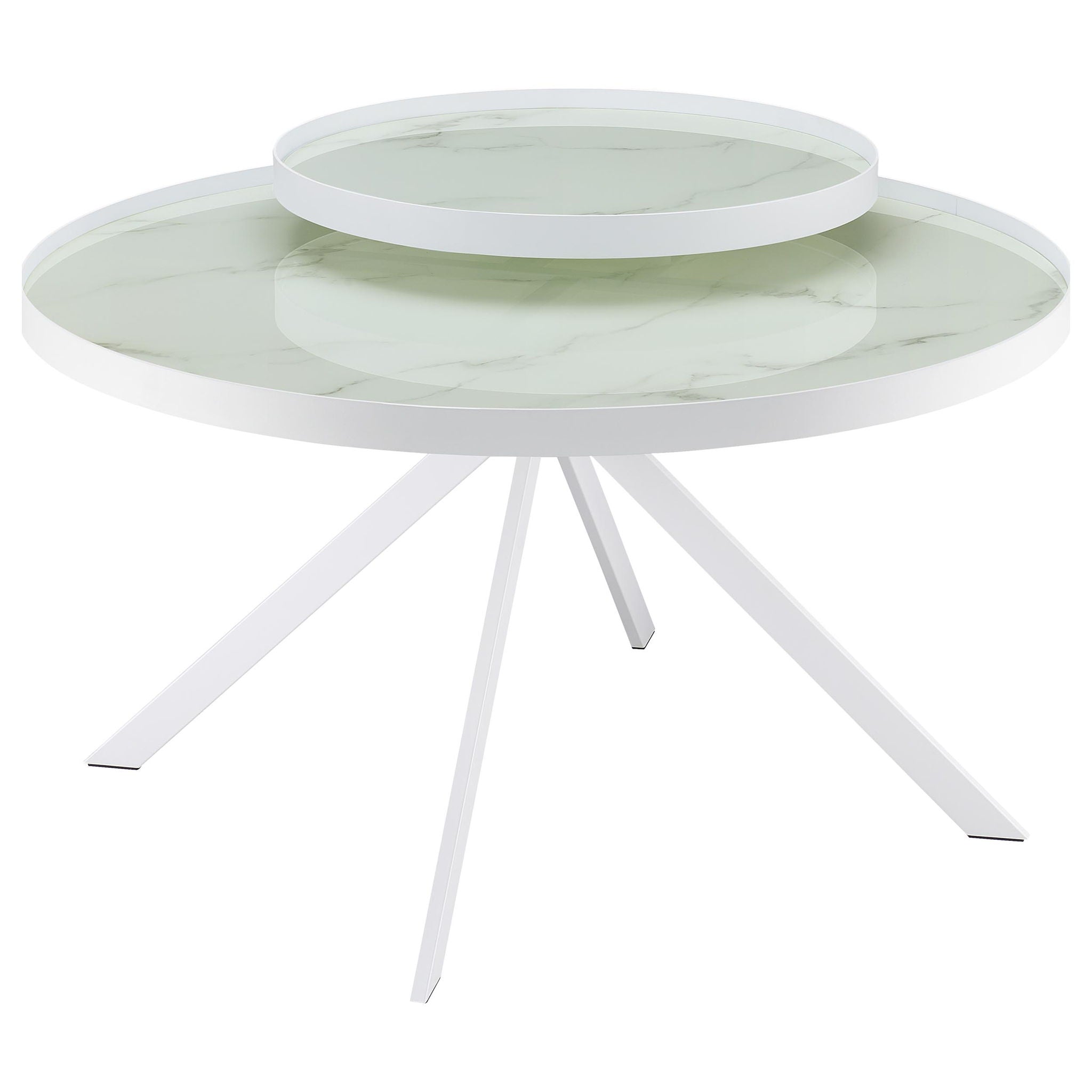 Briggs Round Marble Printed Glass Top Coffee Table White