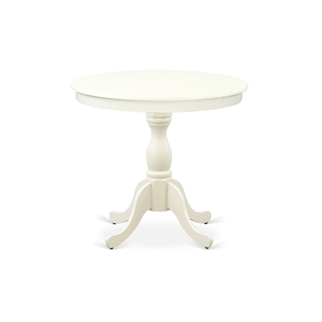 EAST WEST FURNITURE - AMVA5-LWH-C - 5-Piece Dinette Room Set- 4 dining room chairs and Wooden Dining Table - Linen Fabric Seat and Slatted Chair Back (linen white Finish)