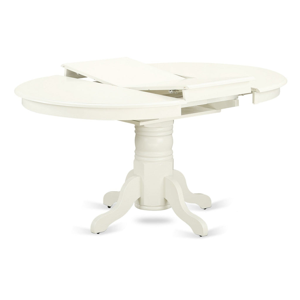 EAST WEST FURNITURE - AVVA7-LWH-C - 7-Piece Dining Table Set- 6 Dining Chairs with Linen Fabric Seat and Slatted Chair Back - Removable leaf Modern Oval Dining Table - linen white Finish