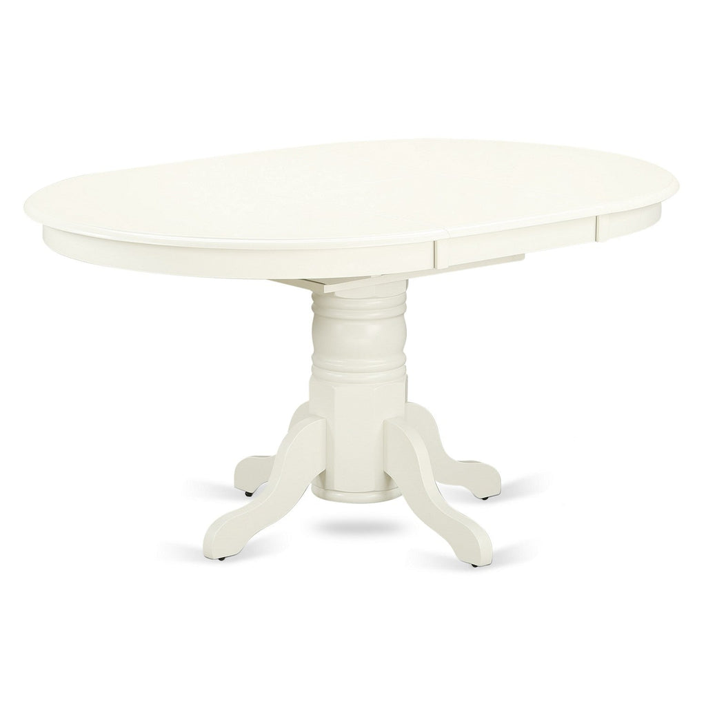 EAST WEST FURNITURE - AVVA7-LWH-C - 7-Piece Dining Table Set- 6 Dining Chairs with Linen Fabric Seat and Slatted Chair Back - Removable leaf Modern Oval Dining Table - linen white Finish