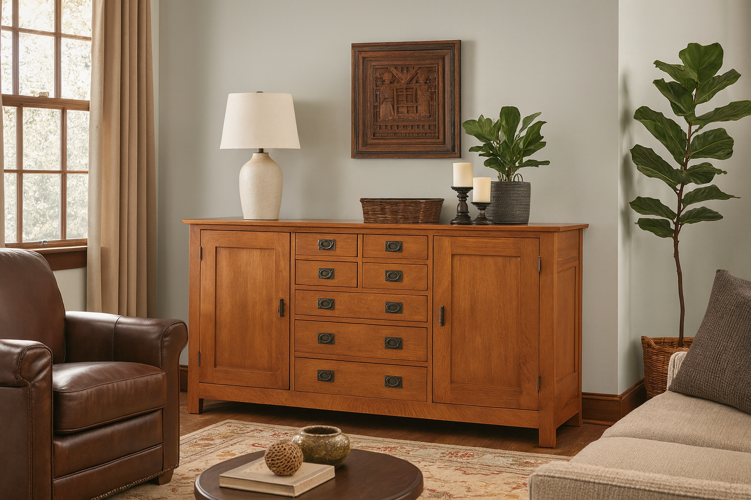 Mission 7 Drawer Sideboard with 2 Doors - Michael's Cherry (MC-A) - 82"