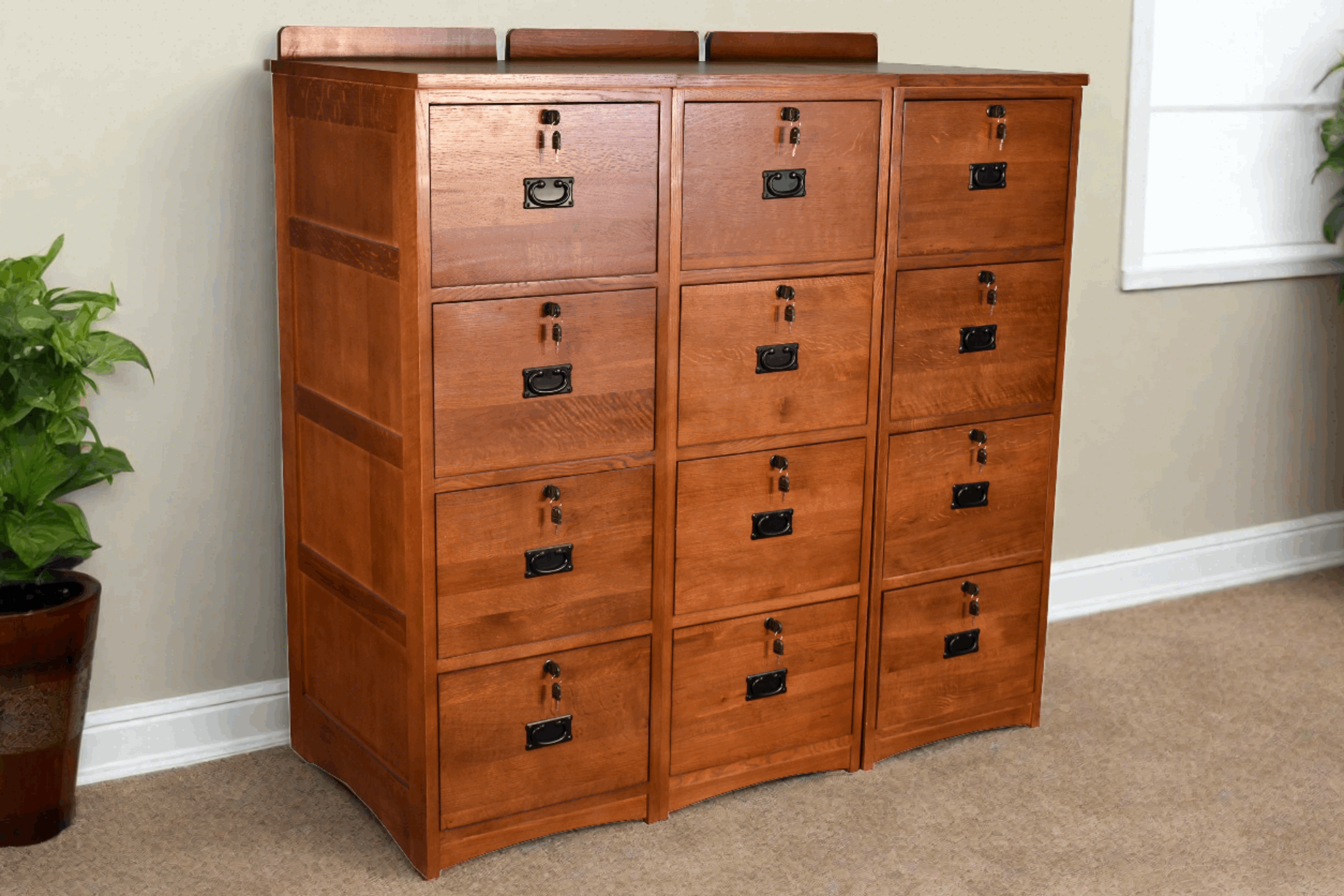 Mission Solid Oak 4 Drawer File Cabinet - Michaels Cherry