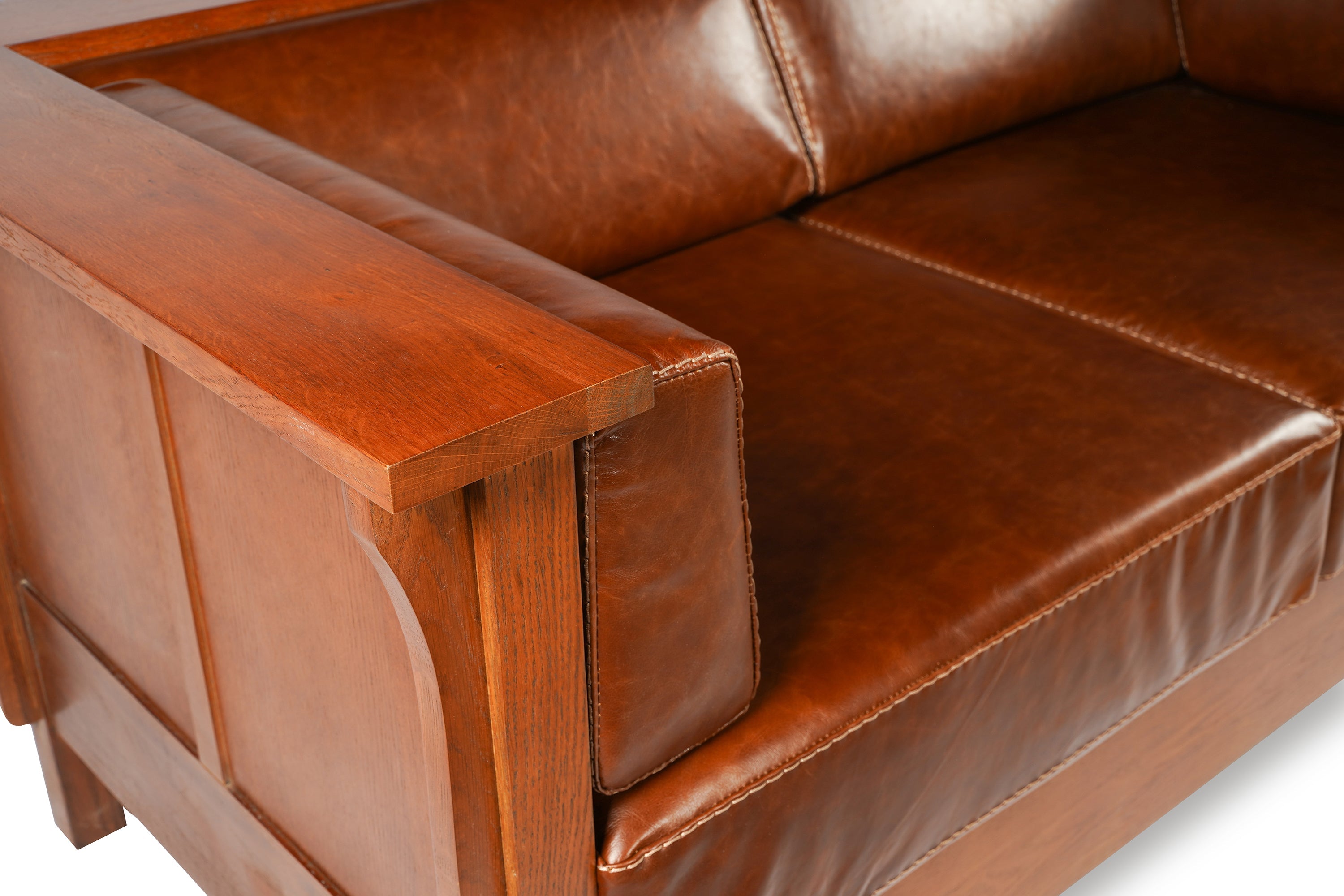 Craftsman Cubic Panel Side Love Seat - Chestnut Brown Leather