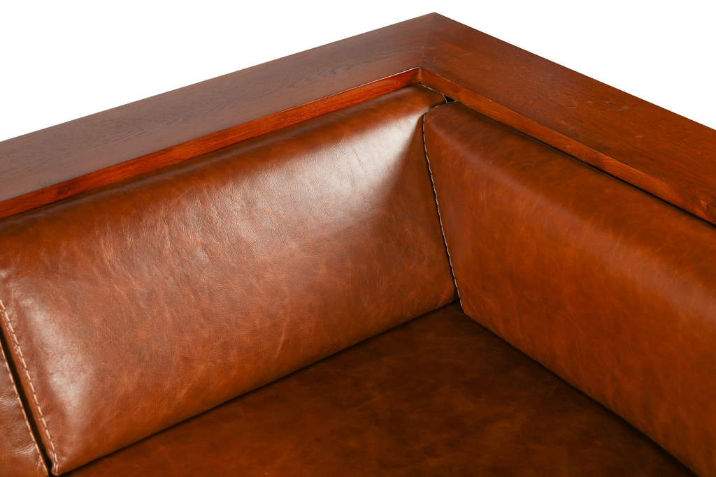 Mission / Craftsman Cubic Slat Side Sofa - Chestnut Brown Leather