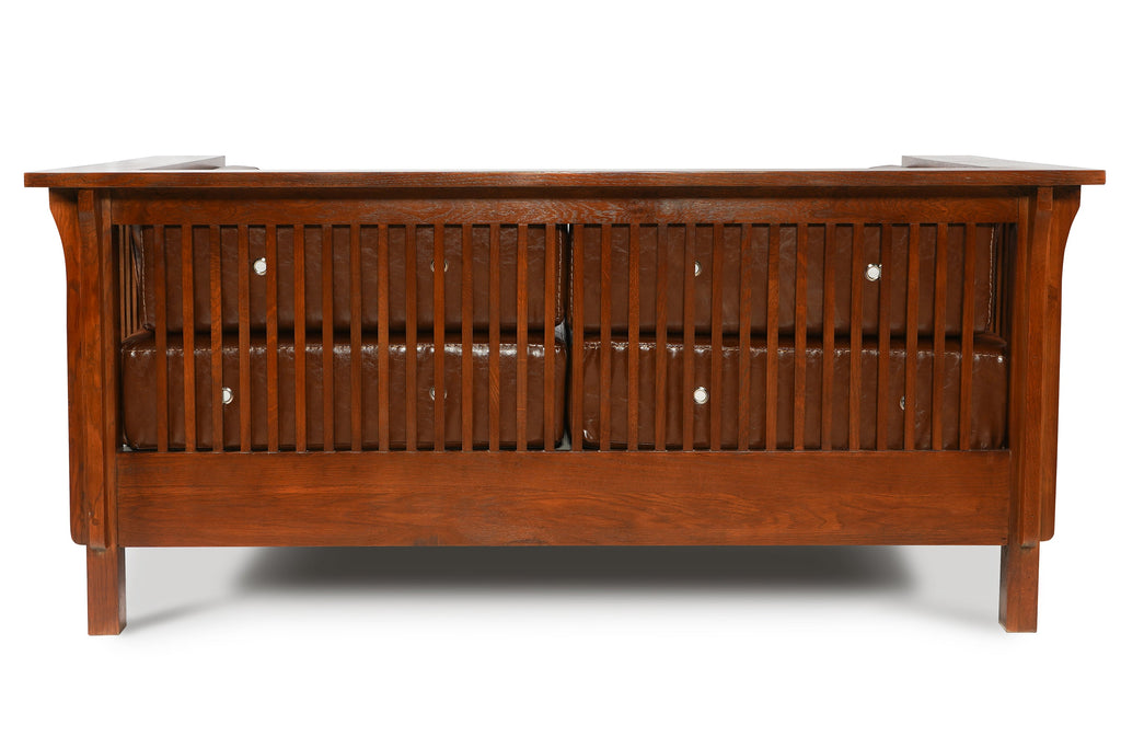 Mission / Craftsman Cubic Slat Side Love Seat - Chestnut Brown Leather