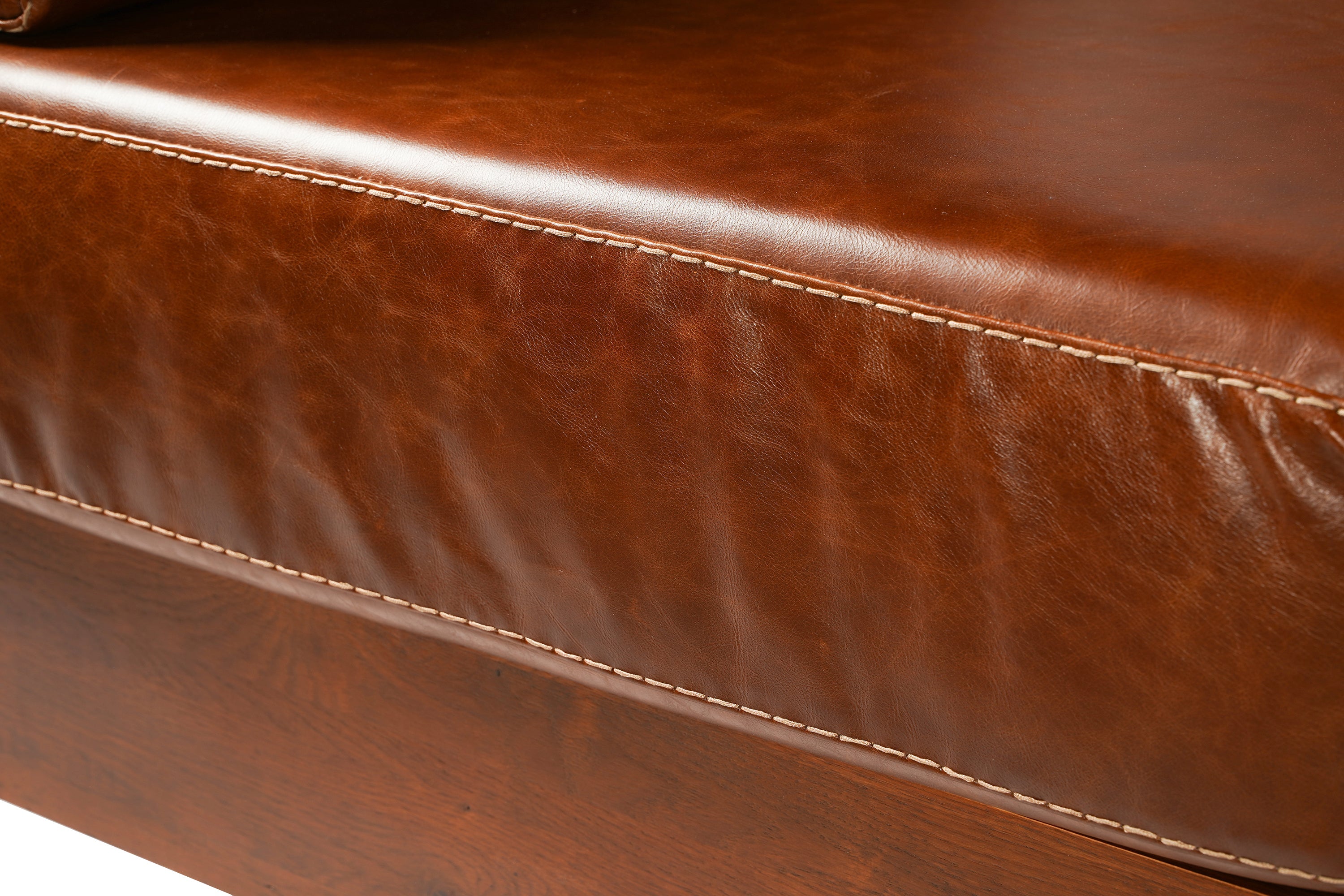 Mission / Craftsman Cubic Slat Side Love Seat - Chestnut Brown Leather