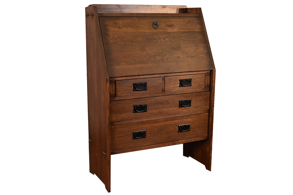 Arts and Crafts Mission Solid Oak Secretary Desk - Dark Brown