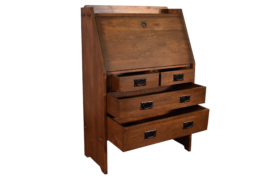 Arts and Crafts Mission Solid Oak Secretary Desk - Dark Brown