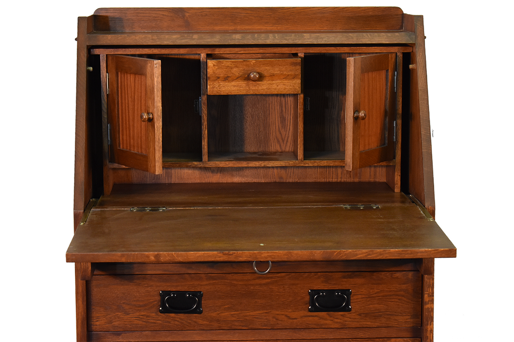 Arts and Crafts Mission Solid Oak Secretary Desk - Dark Brown