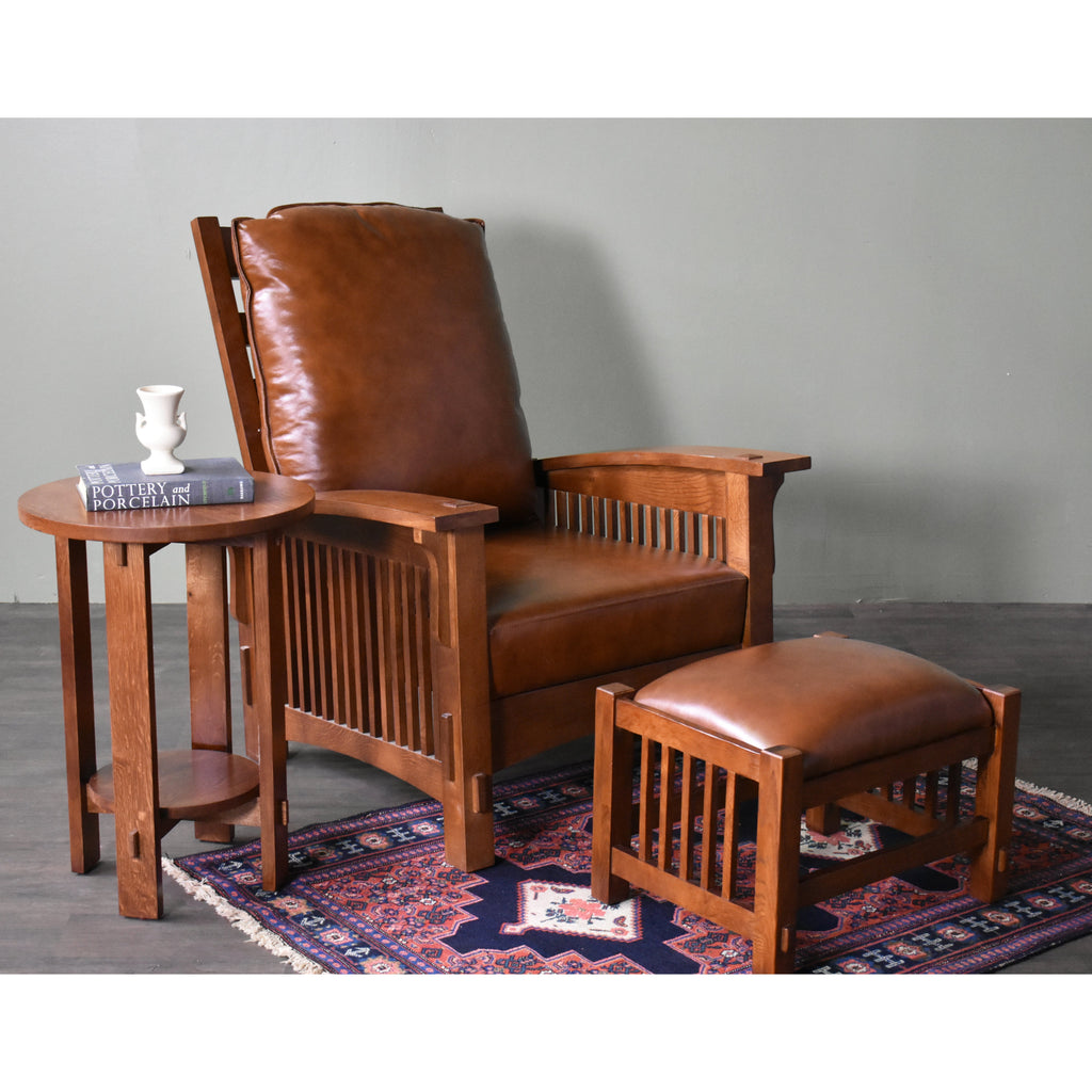 Craftsman-Mission Morris Arm Chair & Ottoman Set-Russet Brown Leather