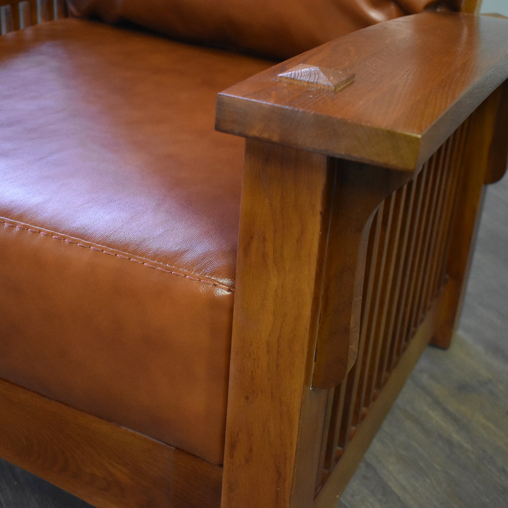 Craftsman-Mission Morris Arm Chair & Ottoman Set-Russet Brown Leather