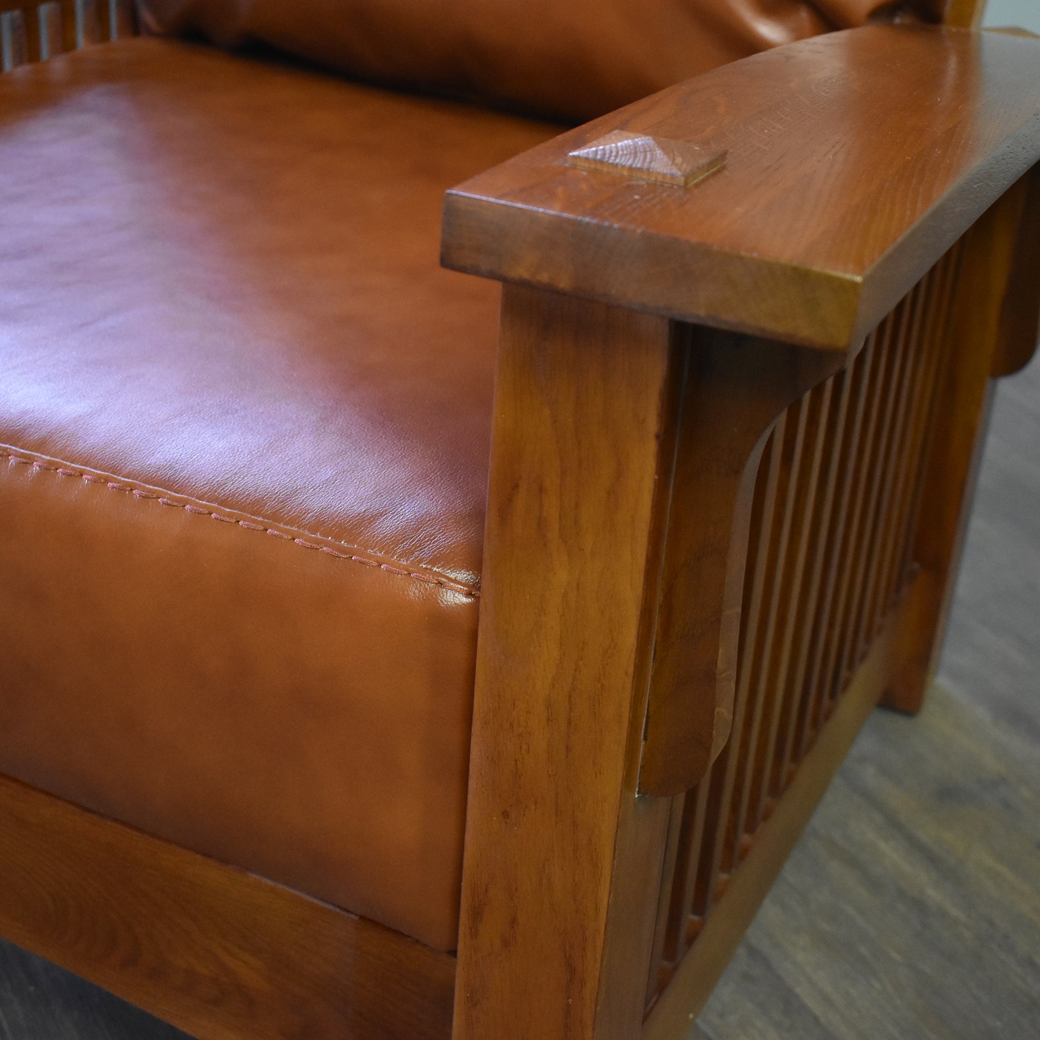 Craftsman-Mission Morris Arm Chair & Ottoman Set-Russet Brown Leather