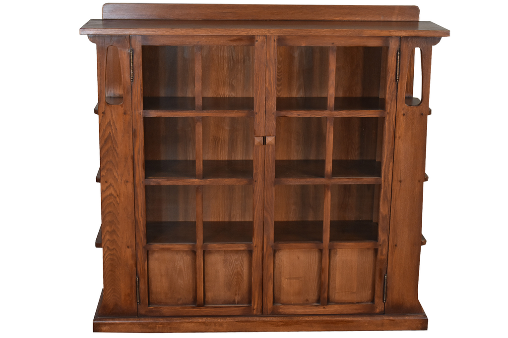 Mission Double Door Bookcase with Side Shelves - Walnut (W1)