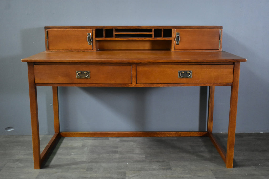 Mission Style Oak Library Table with Hutch
