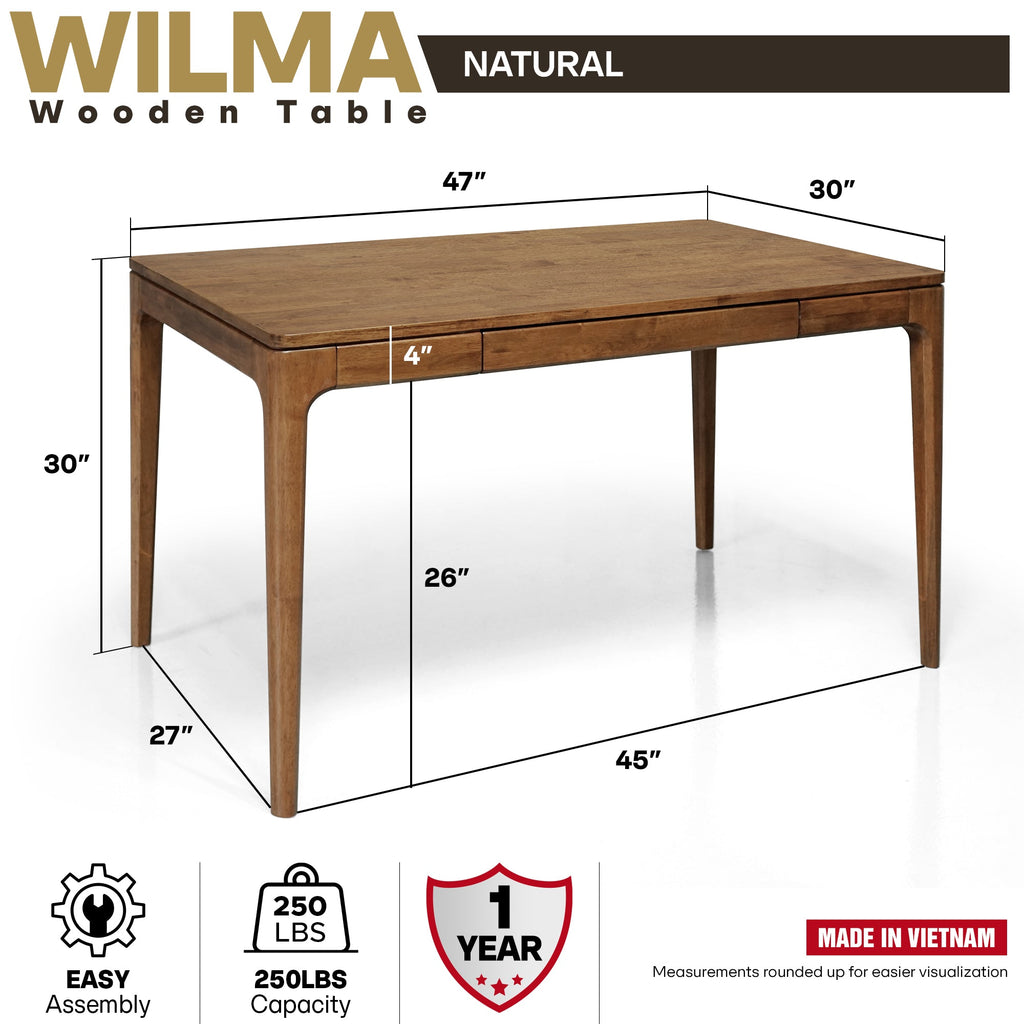 Wilma 48 Inches Rubber Wood Desk