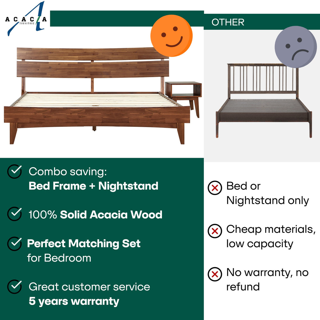 [Buy 1 Get 1] Aurora Solid Wood Bed Frame & Nightstand