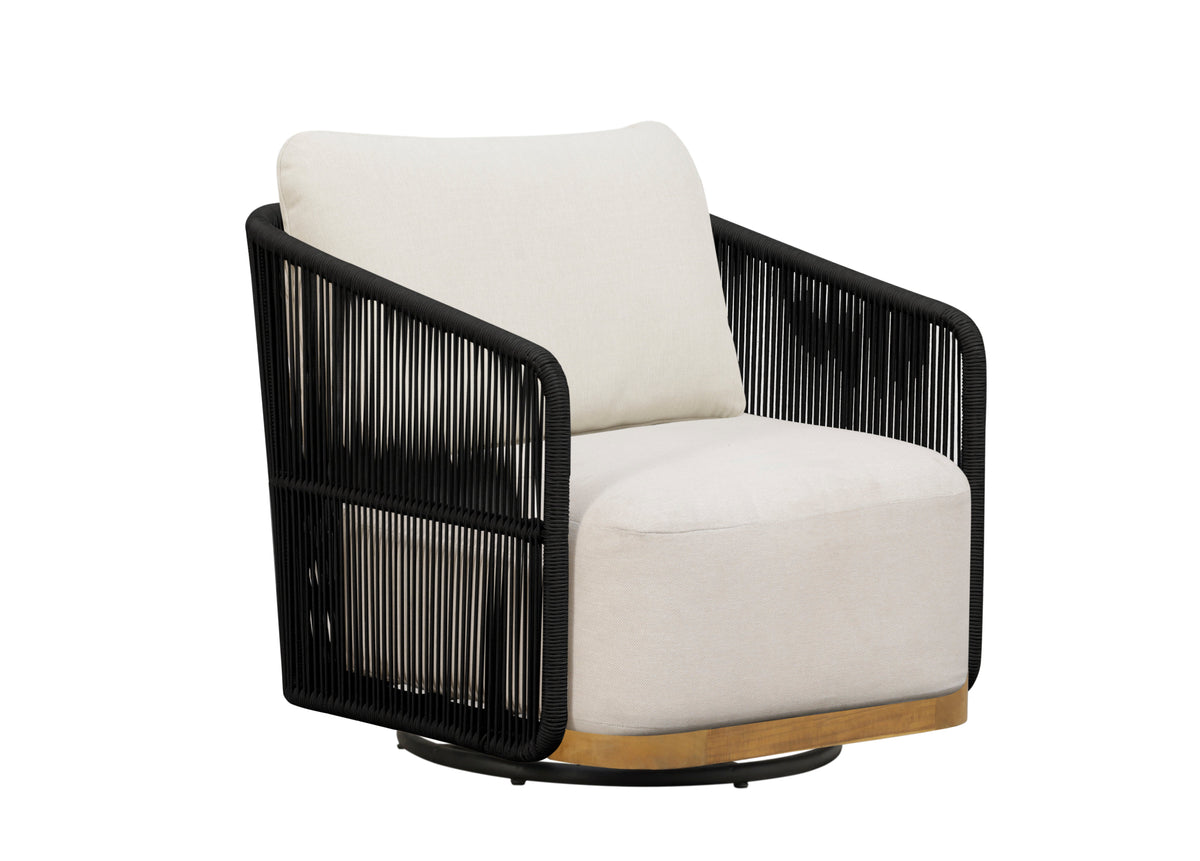Alpine Teak Wood Modern Swivel Outdoor Arm Chair – Black