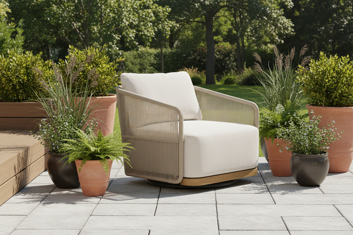 Alpine Teak Wood Modern Swivel Outdoor Arm Chair – Beige