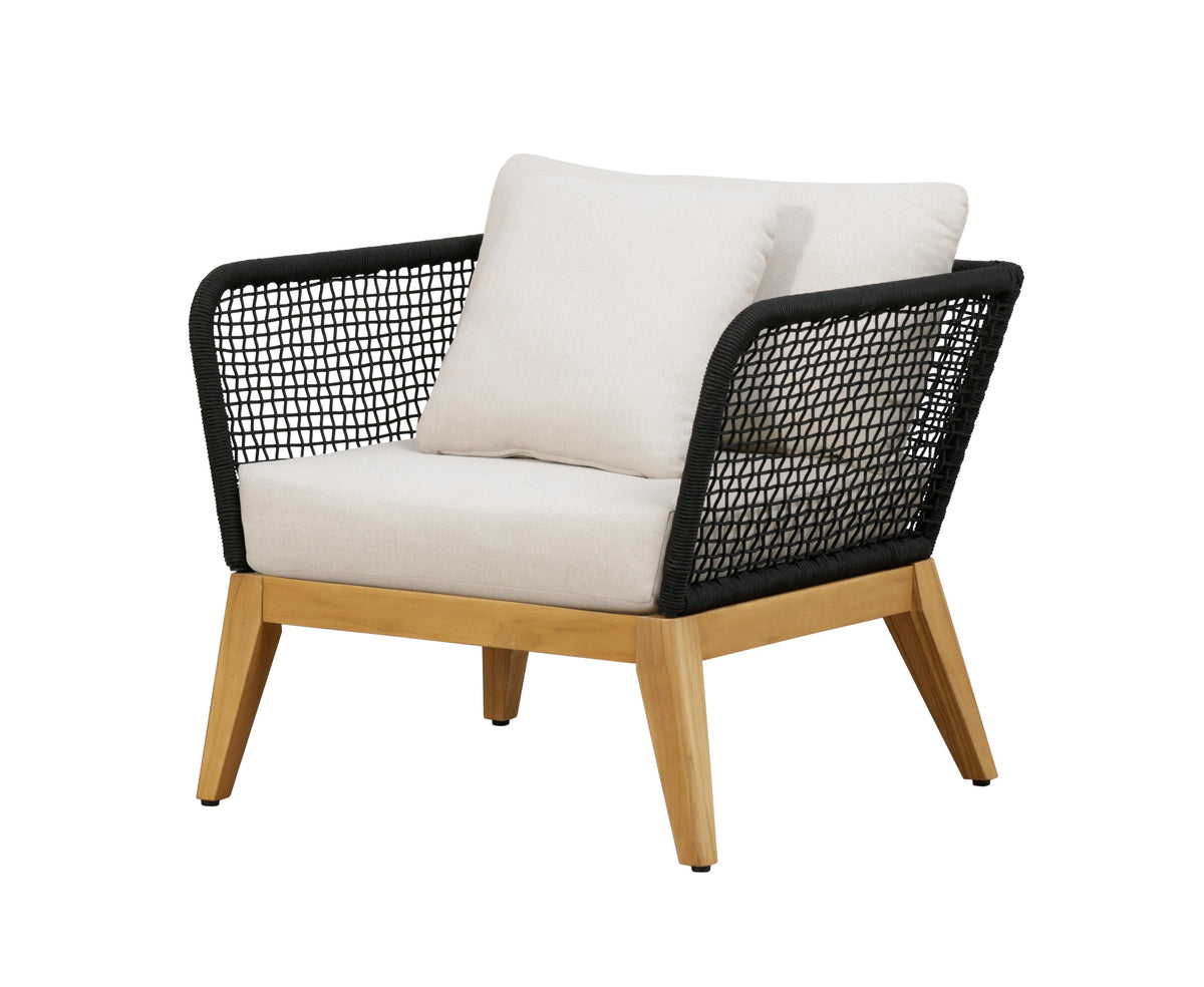 Cypress Teak Wood Outdoor Arm Chair with Black Rope Design